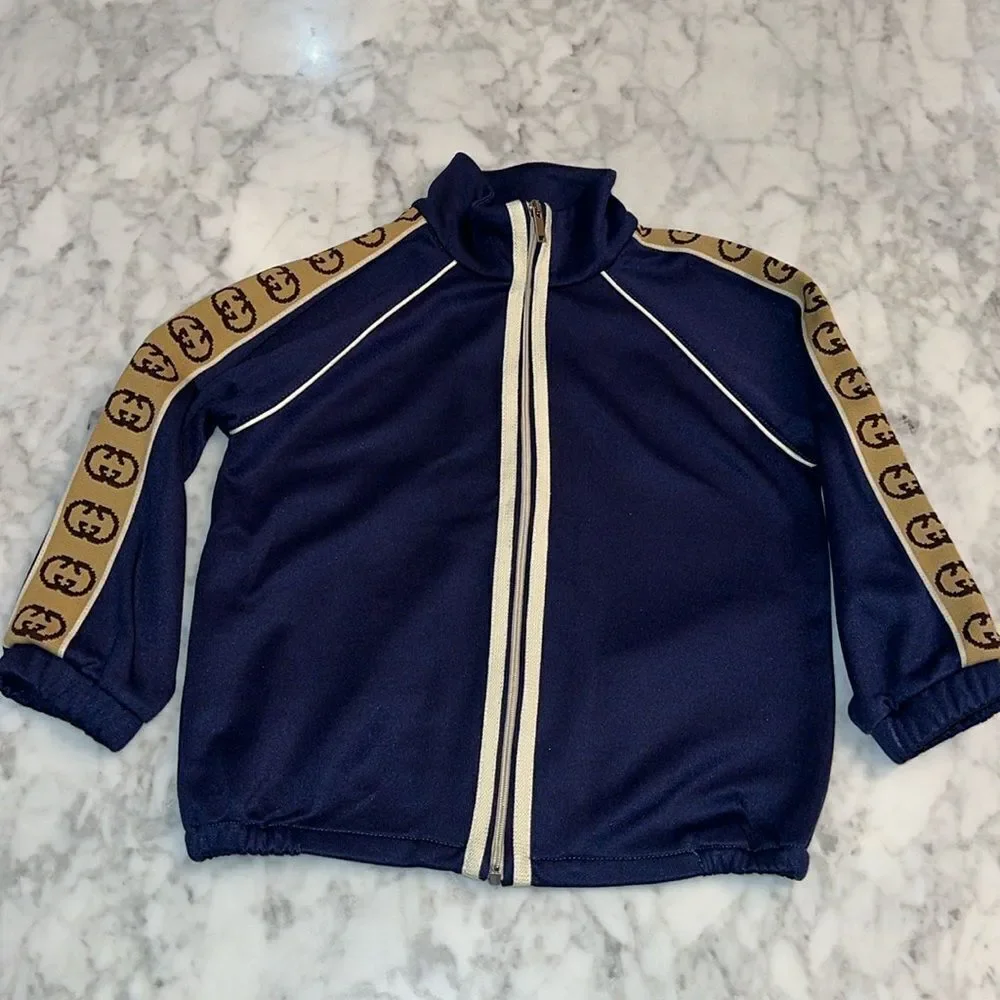 GUCCI BOYS JERSEY “GG” TRIM ZIP UP 24M